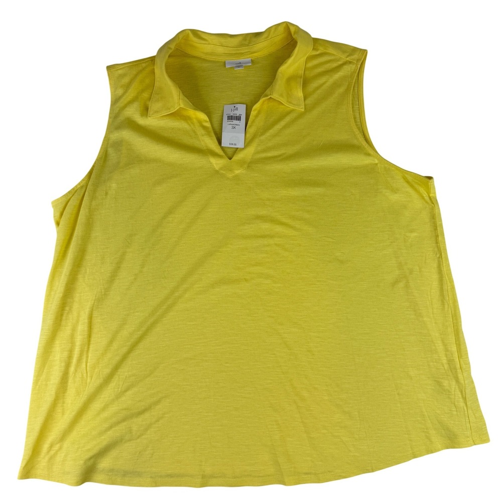 J. Jill Sleeveless Polo Top Women 3X Yellow Cotton Modal V-Neck 277471